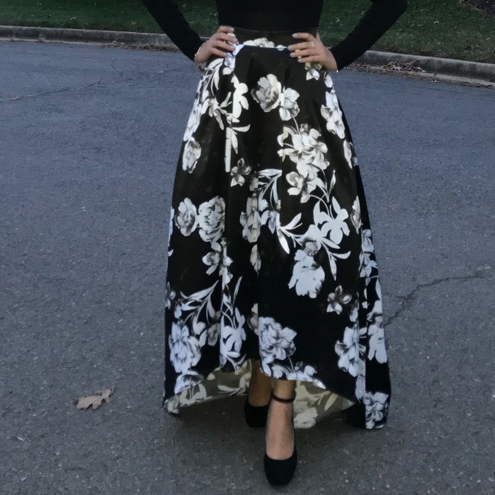 Floral Satin High Low Skirt